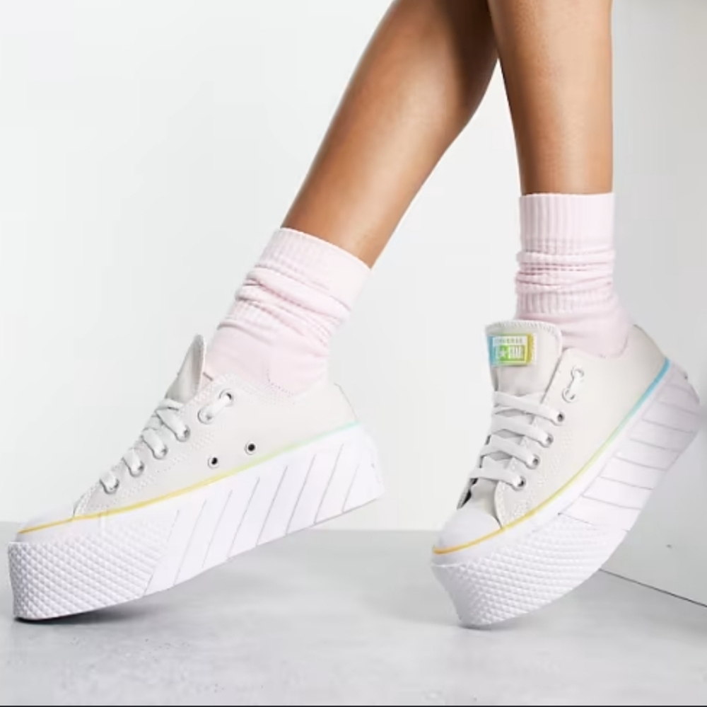 Converse Lift 2× 0x Platform Sneakers White with Pastel Trim Size 7.5